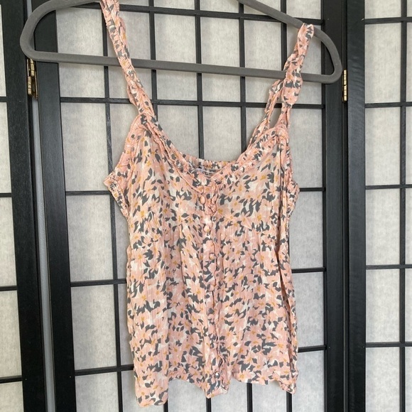 Patrons of Peace Nathalie Sleeveless Crop Smocked Top Pink Cream Combo Small - Picture 6 of 16